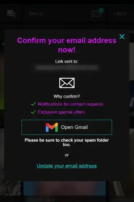 email verification message on OnlyMen